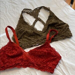 Savage Fenty X Lace Bralette Set - Rust Orange, Olive Green Size 1X